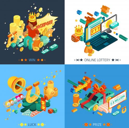 4 olika casinorelaterade bilder i blå ton.